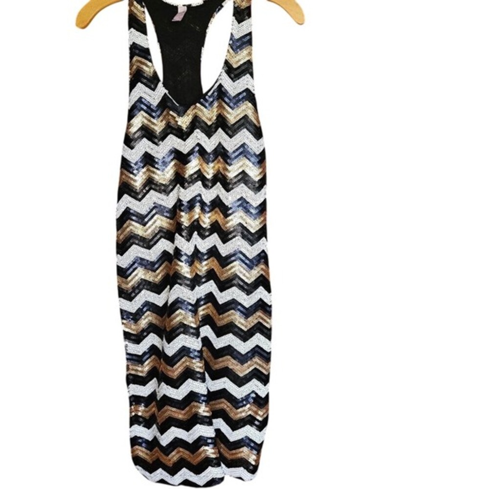 Alyx Sequin Chevron Mini Dress Gold Silver Black White Racerback Medium CHD25471